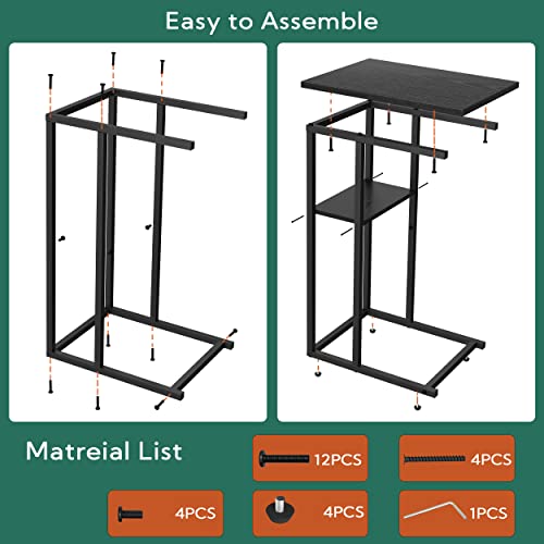 Yusong C Shaped End Table, Small Side Tables Slide Under Sofa Couch Bed, Small TV Tray Bedside Table for Small Spaces, Living Room, Bedroom, Black