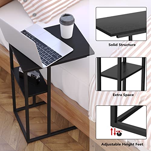 Yusong C Shaped End Table, Small Side Tables Slide Under Sofa Couch Bed, Small TV Tray Bedside Table for Small Spaces, Living Room, Bedroom, Black