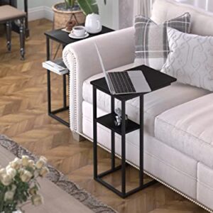 Yusong C Shaped End Table, Small Side Tables Slide Under Sofa Couch Bed, Small TV Tray Bedside Table for Small Spaces, Living Room, Bedroom, Black