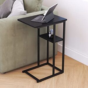 Yusong C Shaped End Table, Small Side Tables Slide Under Sofa Couch Bed, Small TV Tray Bedside Table for Small Spaces, Living Room, Bedroom, Black