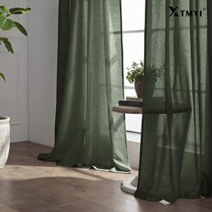 Olive Green Linen Curtains for Living Room 2 Panels Set 84 Inch Length,Back Tab Hooks Long Window Treatments Curtain Drapes,Light Filtering Semi Sheer Boho Curtains for Bedroom Aesthetic Neutral Decor