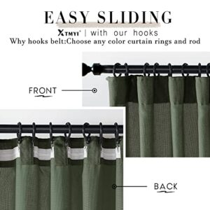 Olive Green Linen Curtains for Living Room 2 Panels Set 84 Inch Length,Back Tab Hooks Long Window Treatments Curtain Drapes,Light Filtering Semi Sheer Boho Curtains for Bedroom Aesthetic Neutral Decor