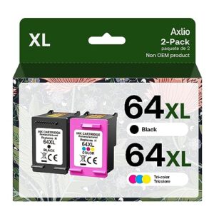 64xl ink cartridge combo pack replacement for hp 64xl ink remanufactured black and color work for envy photo 7858 7855 7120 7155 7158 7164 6255 6252 6232 envy inspire 7955e tango x printer (2-pack)