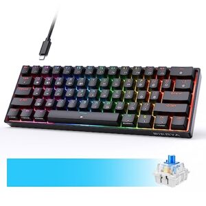 dierya dk61e mechanical gaming keyboard, 60% percent keyboard w/hot-swappable, pbt keycap, full keys programmable, n-key rollover, rgb backlit, usb-c, ultra-compact mini wired keyboard w/blue switch