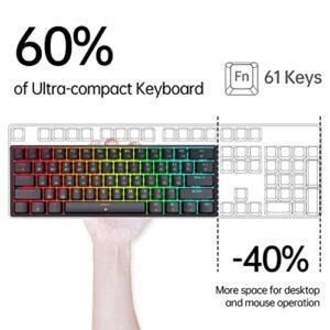 DIERYA DK61E Mechanical Gaming Keyboard, 60% Percent Keyboard w/Hot-swappable, PBT Keycap, Full Keys Programmable, N-Key Rollover, RGB Backlit, USB-C, Ultra-Compact Mini Wired Keyboard w/Blue Switch