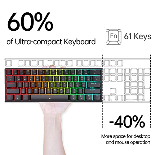 DIERYA DK61E Mechanical Gaming Keyboard, 60% Percent Keyboard w/Hot-swappable, PBT Keycap, Full Keys Programmable, N-Key Rollover, RGB Backlit, USB-C, Ultra-Compact Mini Wired Keyboard w/Blue Switch