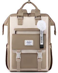 lovevook laptop backpack for women,15.6 inch college backpack,light weight travel backpack waterproof casual daypack computer backpack fits travel work casual（coffee&beige）