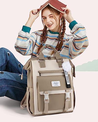 LOVEVOOK Laptop Backpack for Women,15.6 Inch College Backpack,Light Weight Travel Backpack Waterproof Casual Daypack Computer Backpack fits Travel Work Casual（Coffee&Beige）