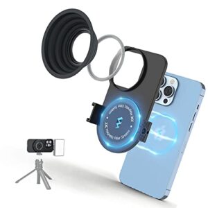 magnetic lens filter mount kit for iphone 13 pro without filter,magnetic filter system for any threaded 49mm filter with magnetic case & anti-reflection hood,cold shoe mount & tripod mount adapter