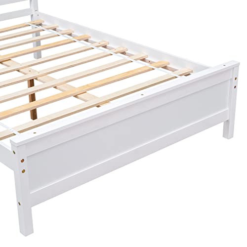 Anwick Twin Bed Frame Wood Slats Platform Twin Size Bed Frame with Headboard, No Box Spring Required Single Platform Bed Frame for Girls Boys (White)