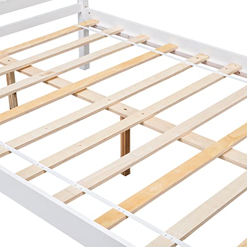 Anwick Twin Bed Frame Wood Slats Platform Twin Size Bed Frame with Headboard, No Box Spring Required Single Platform Bed Frame for Girls Boys (White)