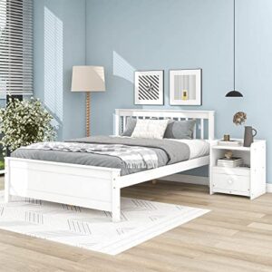 Anwick Twin Bed Frame Wood Slats Platform Twin Size Bed Frame with Headboard, No Box Spring Required Single Platform Bed Frame for Girls Boys (White)