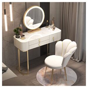 qingluan dressing table set with drawers led lights mirror and makeup chair, 3 drawers makeup table set with cushioned stool vanity table for girls bedroom,white,80cm/31.5in