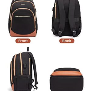 LOVEVOOK Laptop Backpack for Women & Men, 15.6 Inch Anti Theft Travel Backpack with USB Port, Stylish Casual Daypack for College, Large Capacity Teacher Nurse Work Backpack Purse, Black & Brown