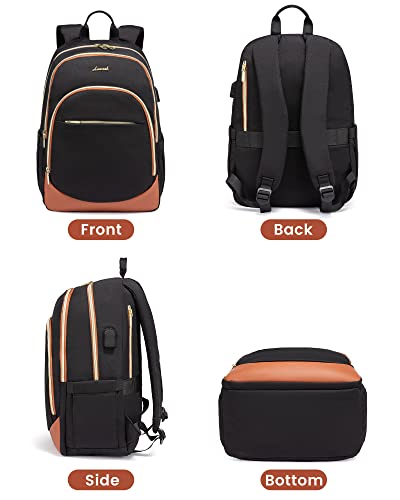 LOVEVOOK Laptop Backpack for Women & Men, 15.6 Inch Anti Theft Travel Backpack with USB Port, Stylish Casual Daypack for College, Large Capacity Teacher Nurse Work Backpack Purse, Black & Brown