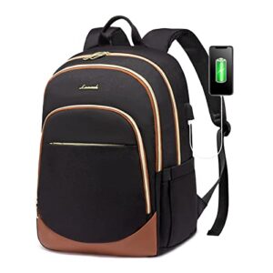 lovevook laptop backpack for women & men, 15.6 inch anti theft travel backpack with usb port, stylish casual daypack for college, large capacity teacher nurse work backpack purse, black & brown