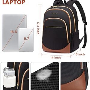 LOVEVOOK Laptop Backpack for Women & Men, 15.6 Inch Anti Theft Travel Backpack with USB Port, Stylish Casual Daypack for College, Large Capacity Teacher Nurse Work Backpack Purse, Black & Brown