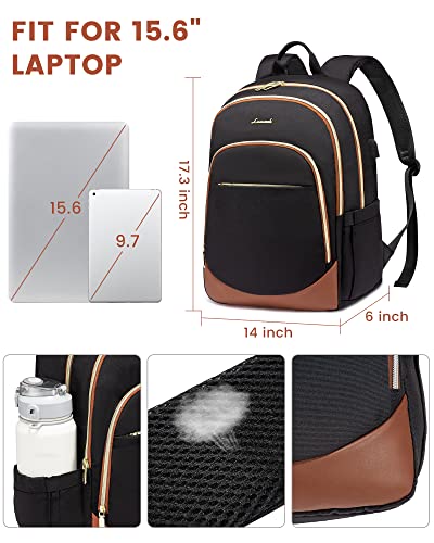 LOVEVOOK Laptop Backpack for Women & Men, 15.6 Inch Anti Theft Travel Backpack with USB Port, Stylish Casual Daypack for College, Large Capacity Teacher Nurse Work Backpack Purse, Black & Brown