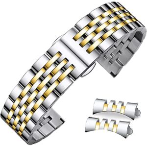 niziruoup 22mm stainless steel watch band, universal metal watch bracelet strap replacement band fit men women watches and smartwatches, stainless steel, two-tone silver gold