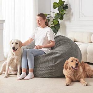 homguava bean bag chair: teardrop bean bags with memory foam filled, compact beanbag chairs soft sofa with corduroy cover (grey)