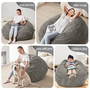 Homguava Bean Bag Chair: Teardrop Bean Bags with Memory Foam Filled, Compact Beanbag Chairs Soft Sofa with Corduroy Cover (Grey)