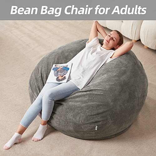 Homguava Bean Bag Chair: Teardrop Bean Bags with Memory Foam Filled, Compact Beanbag Chairs Soft Sofa with Corduroy Cover (Grey)