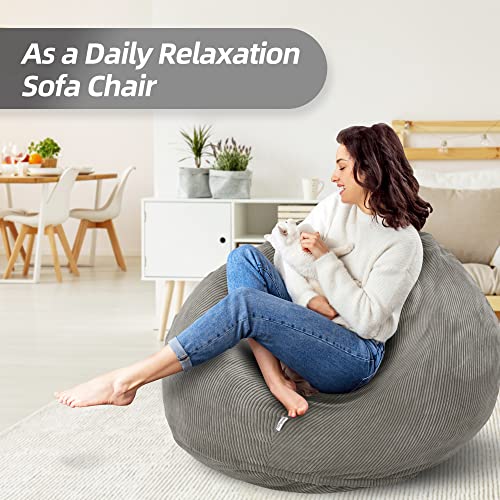 Homguava Bean Bag Chair: Teardrop Bean Bags with Memory Foam Filled, Compact Beanbag Chairs Soft Sofa with Corduroy Cover (Grey)