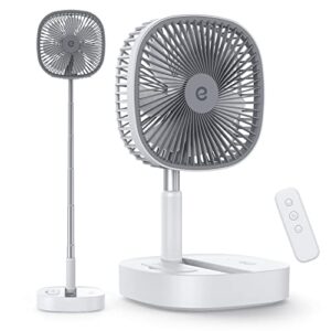 esemoil portable foldable fan for travel, 8" oscillating rechargeable fan with remote, 7200mah rechargeable folding standing table fan with 4 speeds, floor pedestal fan for bedroom office travel camp
