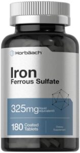 iron ferrous sulfate | 325mg | 180 count | vegetarian, non-gmo & gluten free dietary supplement | by horbaach