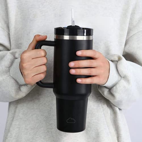 Cozy Steel 40 oz Tumbler with Handle and Straw Lid - Insulated Reusable Stainless Steel Travel Mug for Hot and Cold Beverages, Water Bottle, Iced Coffee Cup (Cream)