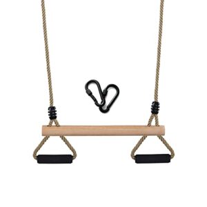 Wooden Trapeze Swing Bar with Gym Rings for Children's Swing Set Indoor Outdoor Garden,Yard,Playground