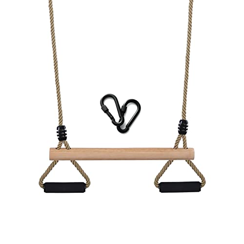 Wooden Trapeze Swing Bar with Gym Rings for Children's Swing Set Indoor Outdoor Garden,Yard,Playground