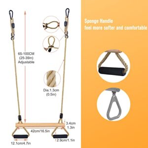 Wooden Trapeze Swing Bar with Gym Rings for Children's Swing Set Indoor Outdoor Garden,Yard,Playground