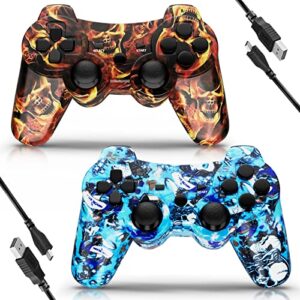 kujian controller for ps3 2 pack wireless controller for playstaion 3, double shock remote for ps3, 6-axis motion sensor, bluetooth gaming controller with 2 usb charging cords