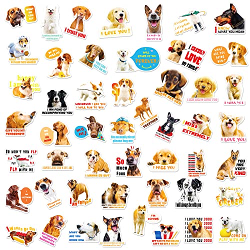 50Pcs Cool Dog Stickers Bulk Cute Funny for Kids Water Bottles, Vinyl Waterproof Laptop Realistic Dog Sticker Pack for Phone Guitar Luggage Skateboard Teens Boys Girls (Dog1)