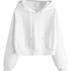 Cozyease Women's Graphic Letter Print Hoodies Drop Shoulder Long Sleeve Drawstring Casual Pullover Sweatshirt Tops White S