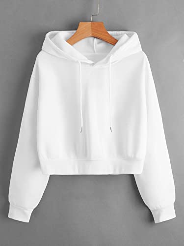 Cozyease Women's Graphic Letter Print Hoodies Drop Shoulder Long Sleeve Drawstring Casual Pullover Sweatshirt Tops White S