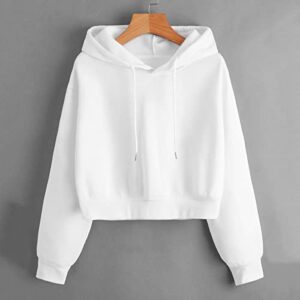 Cozyease Women's Graphic Letter Print Hoodies Drop Shoulder Long Sleeve Drawstring Casual Pullover Sweatshirt Tops White S