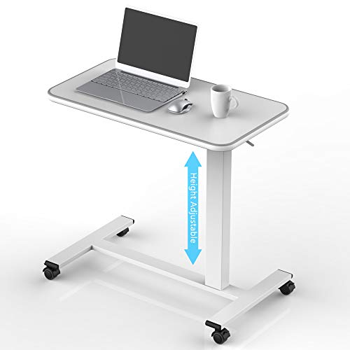 HITACTS Overbed Table Heigh Adjustable Pneumatic Hospital Bed Table with Lockable Wheels Rolling Bedside Table Standing Desk Over Bed for Home Office Height 29"-44"