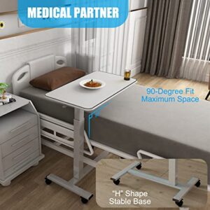 HITACTS Overbed Table Heigh Adjustable Pneumatic Hospital Bed Table with Lockable Wheels Rolling Bedside Table Standing Desk Over Bed for Home Office Height 29"-44"