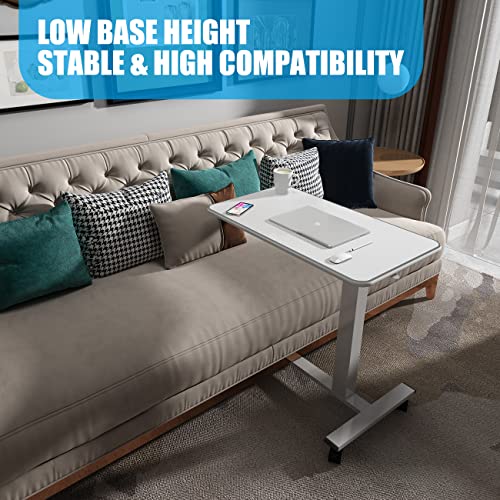 HITACTS Overbed Table Heigh Adjustable Pneumatic Hospital Bed Table with Lockable Wheels Rolling Bedside Table Standing Desk Over Bed for Home Office Height 29"-44"