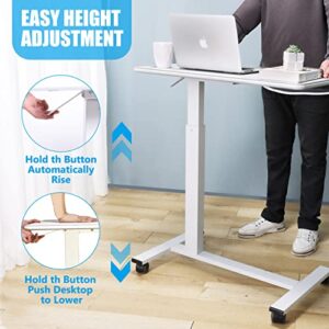 HITACTS Overbed Table Heigh Adjustable Pneumatic Hospital Bed Table with Lockable Wheels Rolling Bedside Table Standing Desk Over Bed for Home Office Height 29"-44"