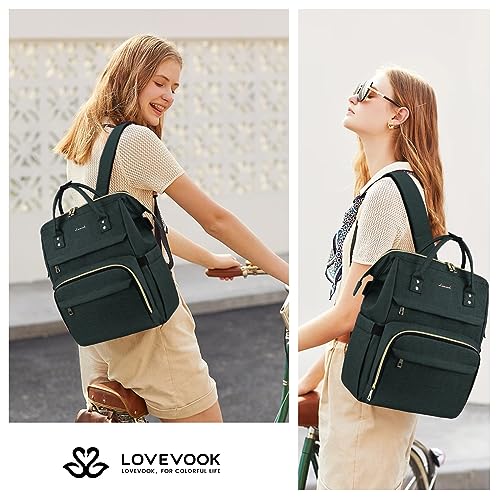 LOVEVOOK Laptop Backpack for Women,17 Inch Professional Womens Travel Backpack Purse Computer Laptop Bag Nurse Teacher Backpack,Waterproof College Work Bags Carry on Back Pack with USB Port,Dark Green