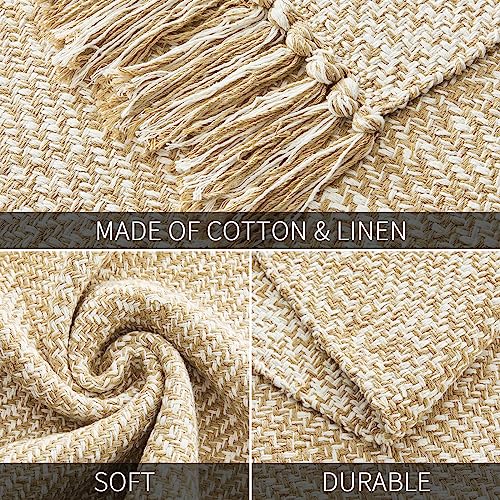 MitoVilla Boho Farmhouse Small Rug Set 2 Piece 2'x3', Area Rug with Tassels for Kitchen, Cotton Woven Washable Bathroom Throw Rug for Hallway, Entryway, Laundry Room Floor, Tan Cream