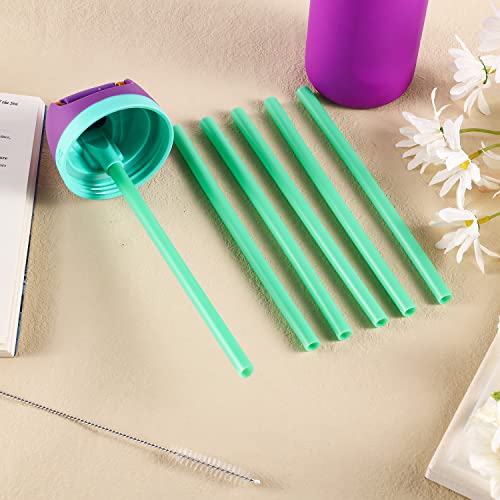 6pcs Replacement Straws for Owala FreeSip 24oz 32oz, Reusable Plastic Straws with Cleaning Brush for Owala Insulated Water Bottle 24 oz 32 oz and Flip 25 oz, Tumbler Accessories (Green)