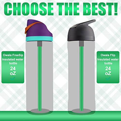 6pcs Replacement Straws for Owala FreeSip 24oz 32oz, Reusable Plastic Straws with Cleaning Brush for Owala Insulated Water Bottle 24 oz 32 oz and Flip 25 oz, Tumbler Accessories (Green)