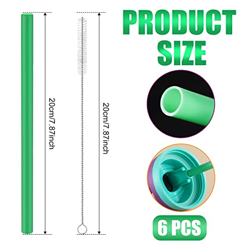 6pcs Replacement Straws for Owala FreeSip 24oz 32oz, Reusable Plastic Straws with Cleaning Brush for Owala Insulated Water Bottle 24 oz 32 oz and Flip 25 oz, Tumbler Accessories (Green)