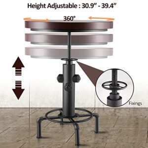 Dragosum Industrial Bar Table Adjustable Height Round Pub Table, Bistro Table Cocktail High Table with Wood Top and Metal Base for Dining Bistro Cafe Home Bar