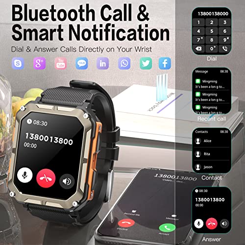 Dico Das Smart Watches with Bluetooth Call,Fitness Tracker Watch with Heart Rate Blood Pressure Sleep Monitor for iPhone/Android Phone,IP68 Waterproof and 123 Sports Modes (Orange)