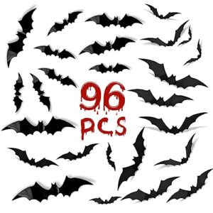 halloween decorations 3d bats 96 pcs, halloween decorations outdoor indoor, halloween decor wall decal stickers, bats halloween decoration for bedroom 4 different sizes scary bats for halloween party